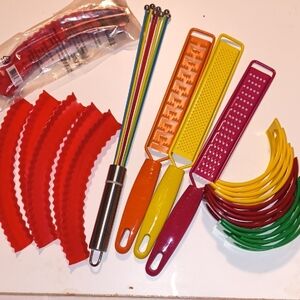 Colorful Kitchen Bundle Egg Scrambler,Whisk,Pie Protectors,Graters,Taco Holders
